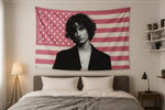 tapisserie moderne drapeau américain rose étoiles blanches tissu polyestère lavable tête lit chambre adolescente