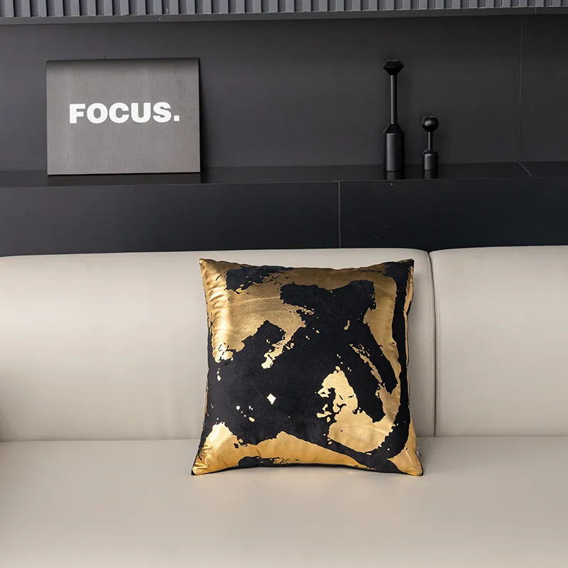 coussins décoratifs contemporains blanc doré motif abstrait non toxique respectueux environnement polyester opacité fixés