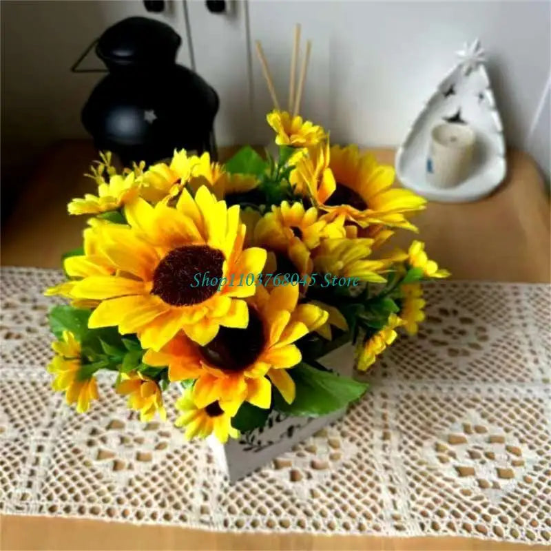 bouquet fleurs artificielles jaune vert boite bois decoration intérieure rustique minimaliste