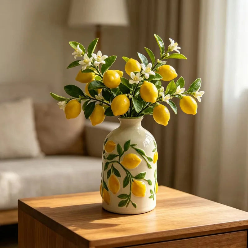 vase decoratif fleurs artificielles lemons peintures main decoration intérieure rustique maison