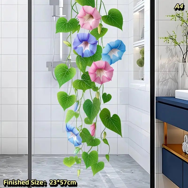 sticker mural adhésif fleurs libellules moderne intérieur décoration salle bain chambre floral transparent vert