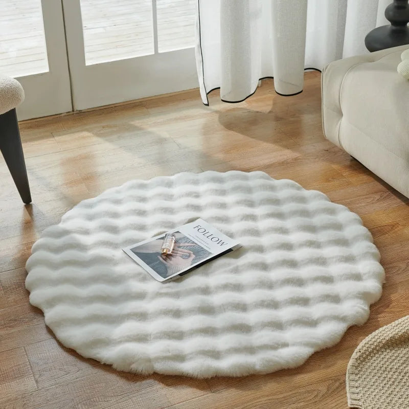 tapis velours boules relief moderne doux beige clair entrée salon chambre enfant