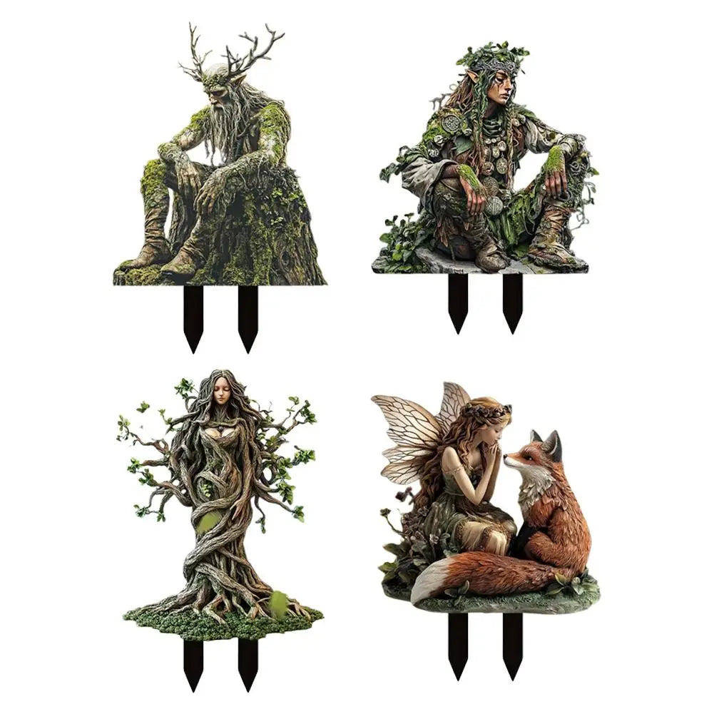 statues decoratives jardin vert brun naturel fantastique racines feuillesextérieur patio
