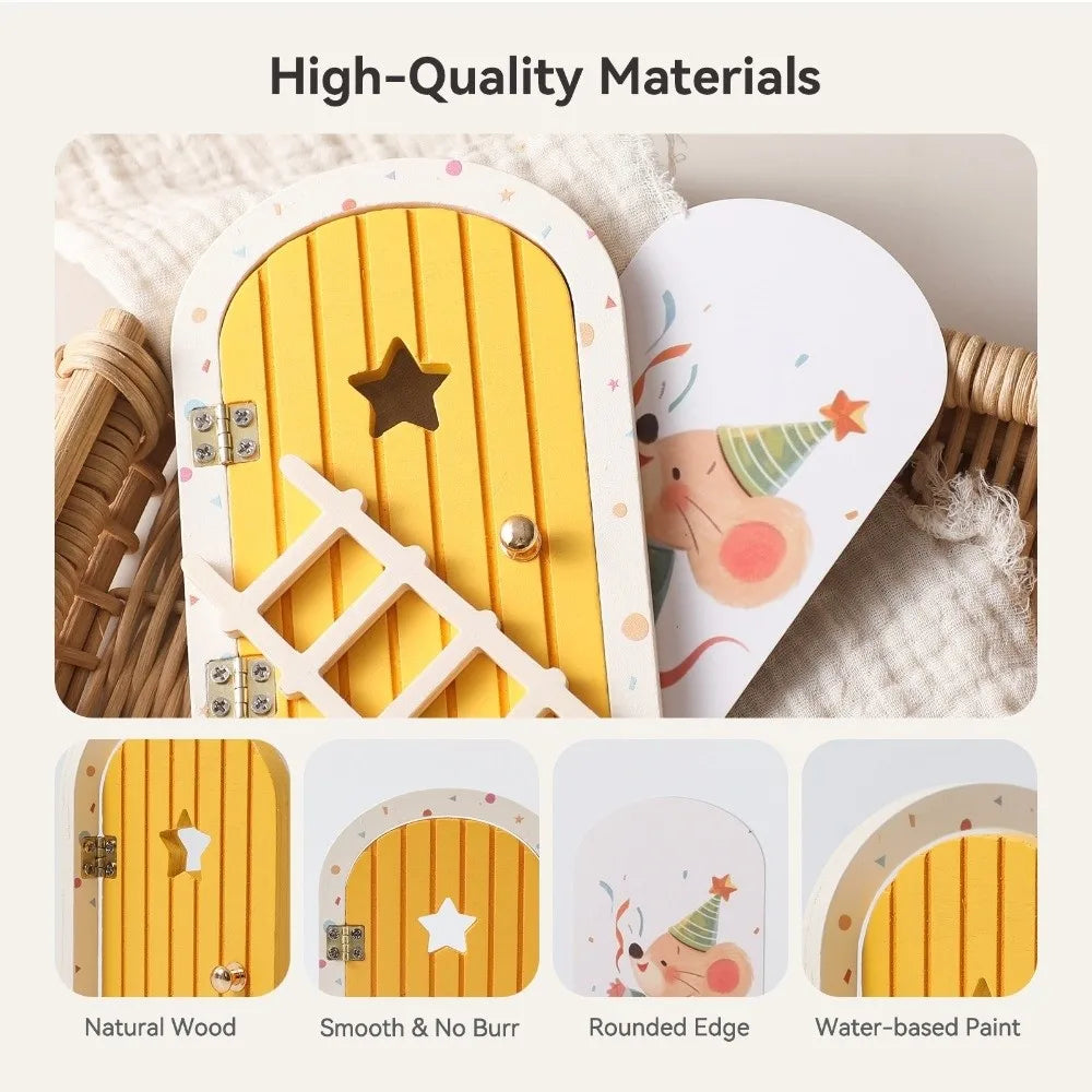 décoration murale enfantine portes miniatures bois colorées adhésif fantaisie mur porte dent boite elfe