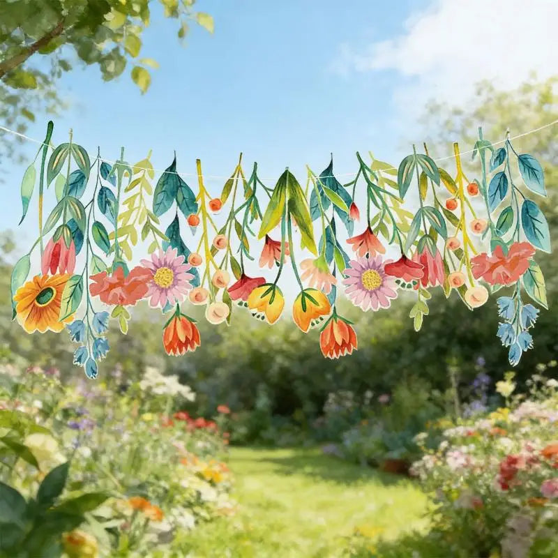 guirlande fleurs suspendues vert rose jaune bleu blanc décorative anniversaire salle classe festive
