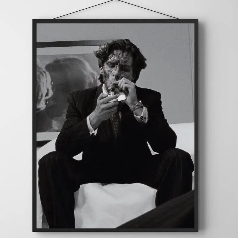 affiche film noir blanc Patrick Bateman peinture toile aquarelle decoration salon americain retro nostalgie