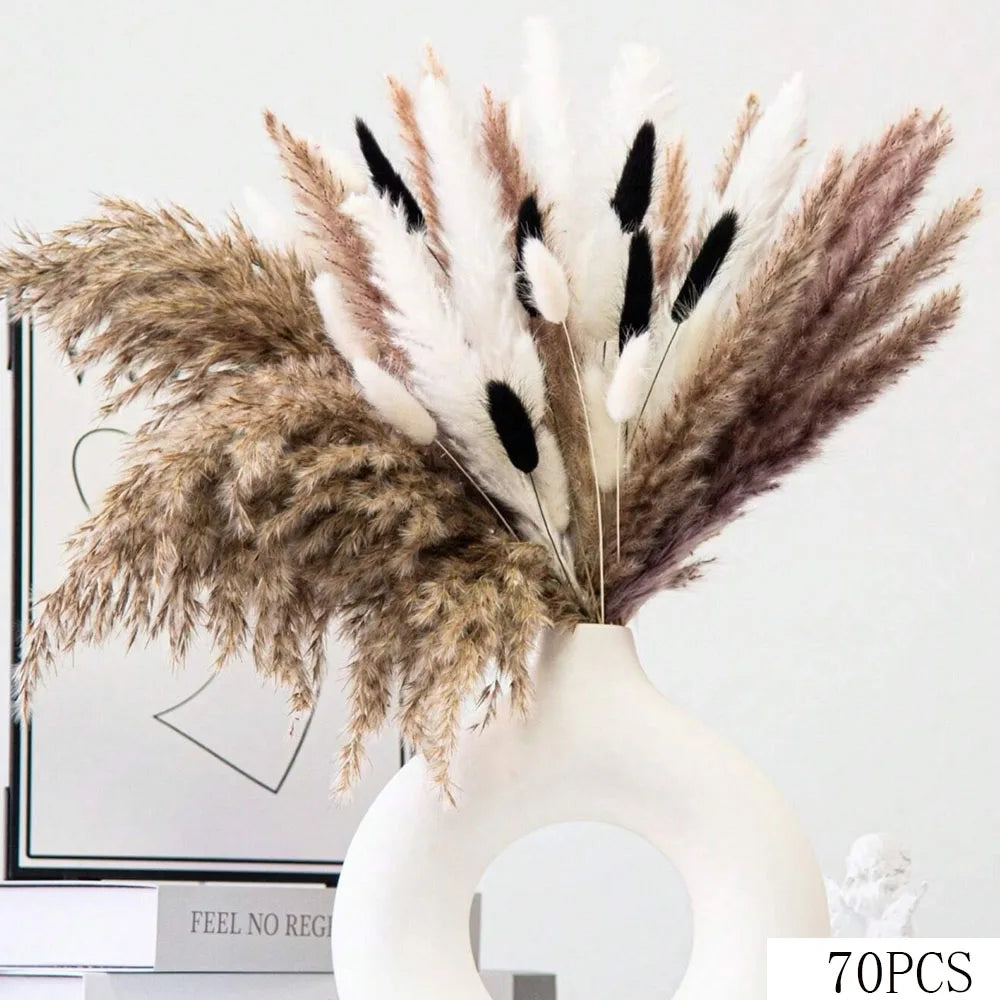 bouquet pampas séchés noir blanc décoration maison halloween anniversaire boho festive