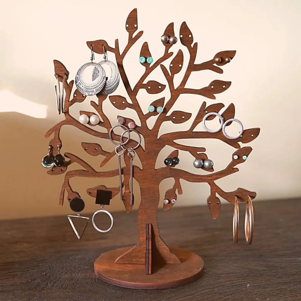 présentoir bijoux arbre branches feuilles modernes blanches boucles oreilles anneaux chevilles pendentifs