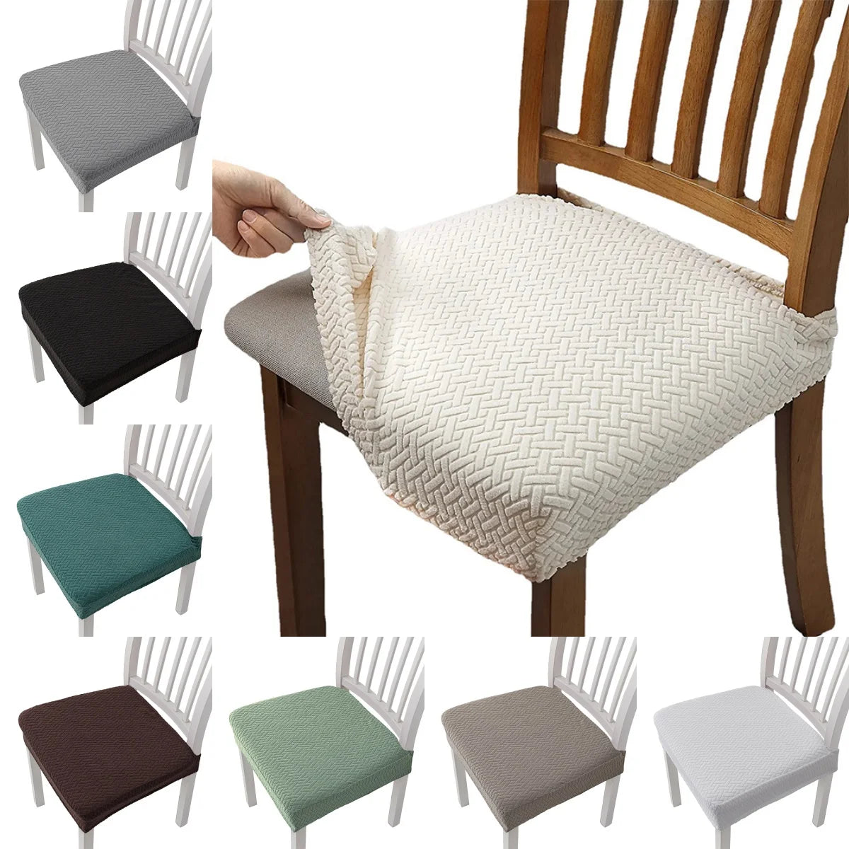 coussin chaise moderne tissé carreaux noir gris vert beige élasthanne polyester lavable adhésif protection