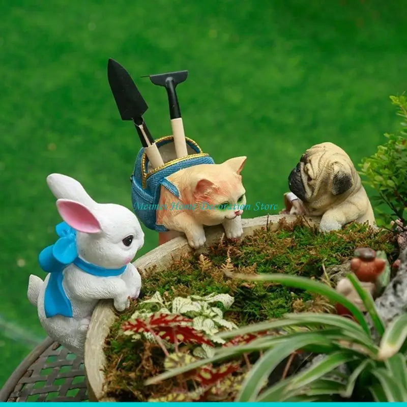 statue jardin suspendue figurines animaux blanc beige rose bleu texturé opacité décoratif miniature adhésif