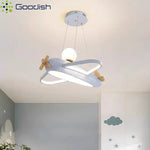 lampe suspendue moderne avion forme bois blanc chambre enfant enfantin chaînes fixées