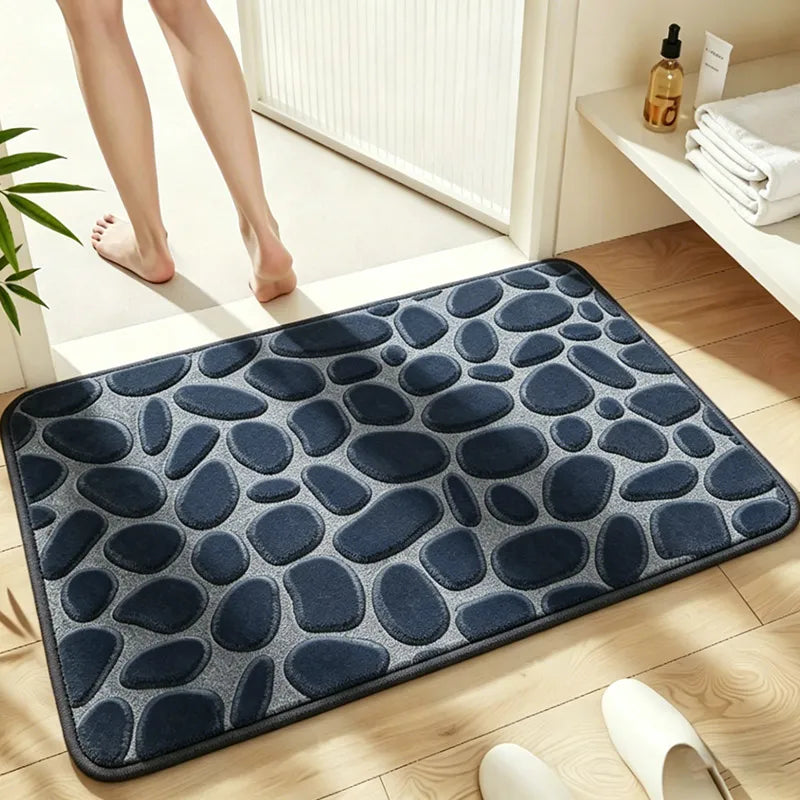 tapis bain microfibre texture cailloux gris moderne antidérapant absorbant salle bain decoration