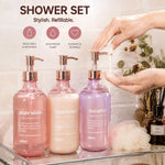 distributeurs douche rose verre texturé moderne ensemble salle bain 500ml translucent