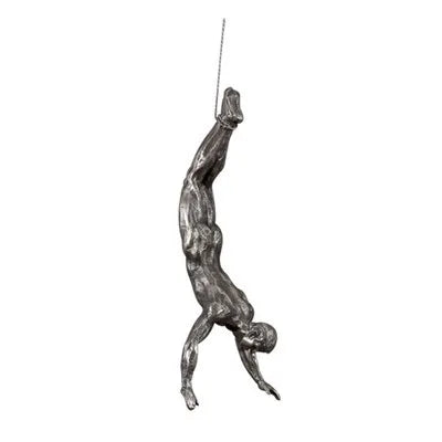 statuette escalade homme résine argentée nu réaliste moderne opaque
