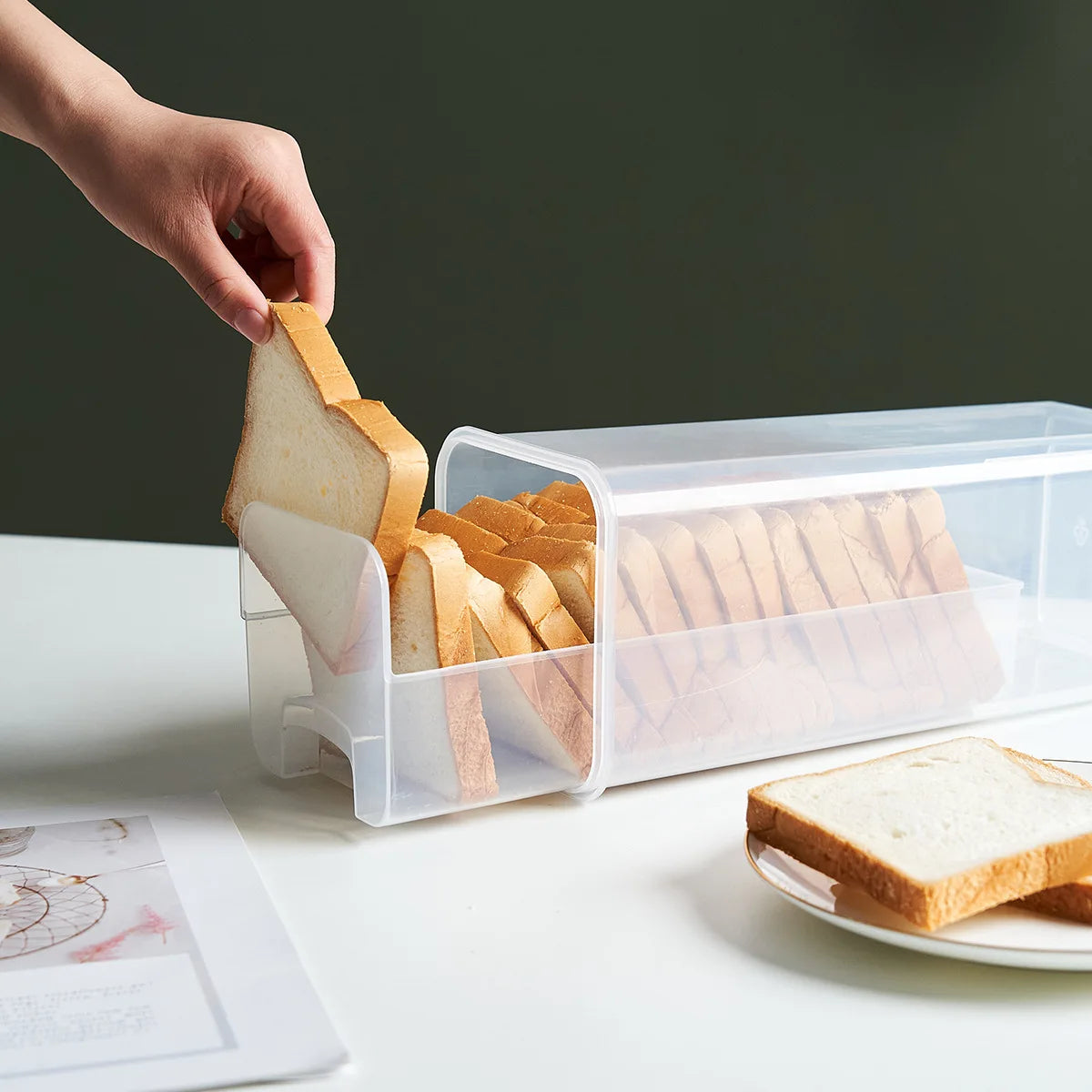 boîte pain transparent moderne poignées couvercle stockage sandwich aliments réutilisable durable élégante facile nettoyer