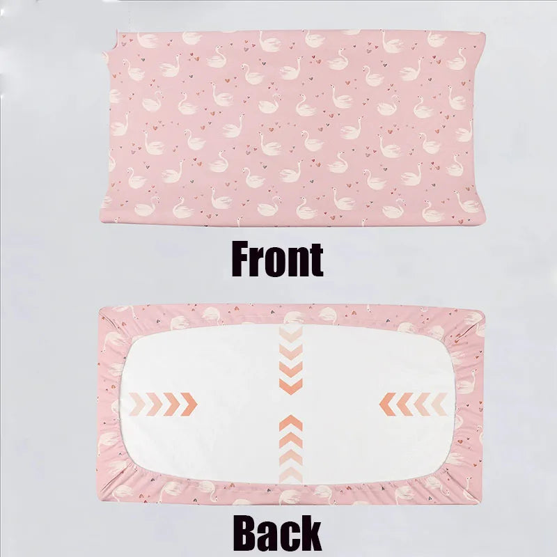 tapis changement bébé gris clair coeurs arc ciel cygnes élastiques moderne doux rose pâle