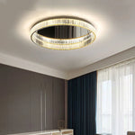 suspension lumineuse moderne or transparent cristaux led télécommande élégante salon chambre