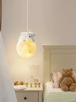 lampe suspendue moderne blanche oiseau lune enfantine texture réfléchissante cordon blanc chambre enfants