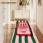 tapis moderne rayures vertes roses antidérapant flanelle polyester sardines illustration salle bain entrée
