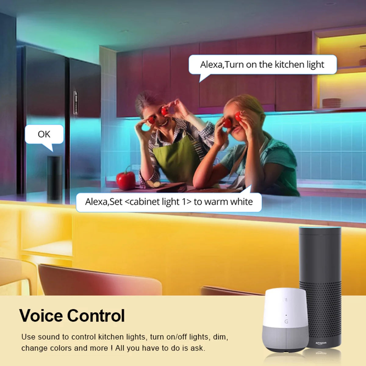 ruban led intelligent blanc moderne controle adhésif app mobile alexa google assistant
