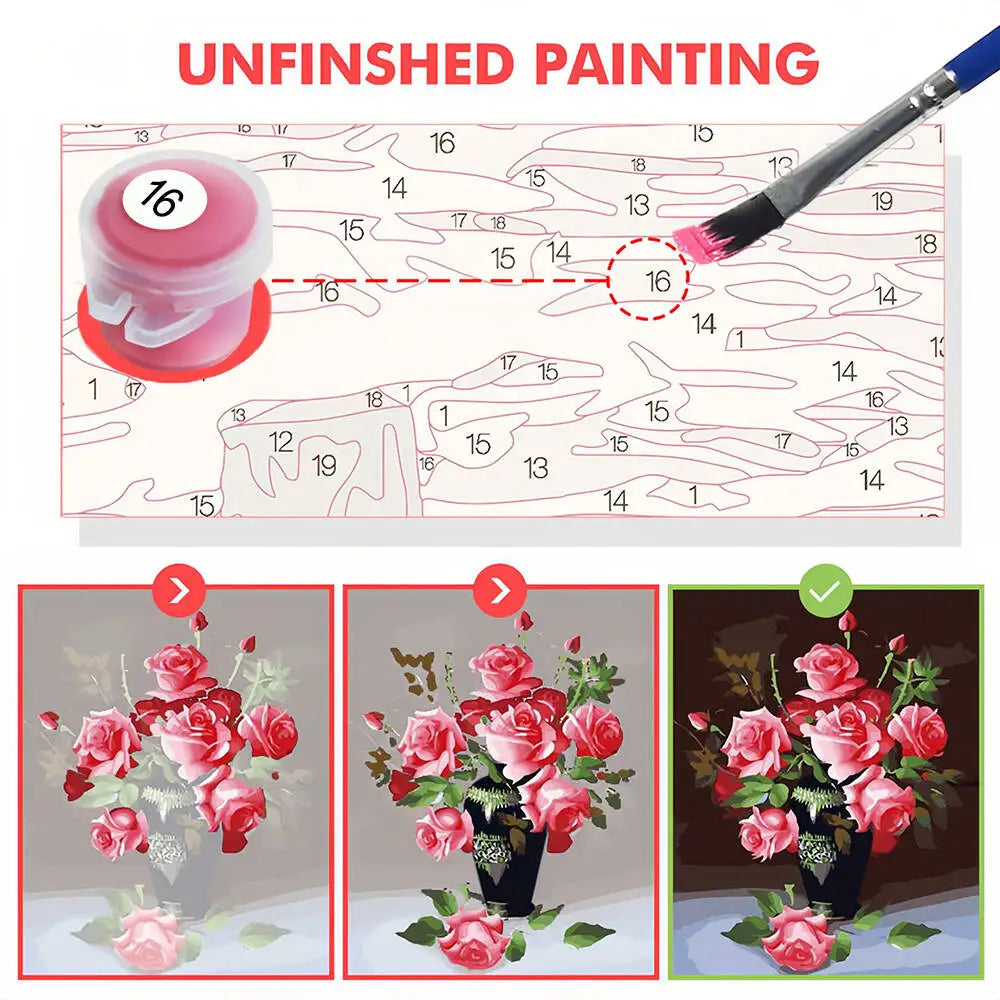 toile peinture fleurs bouteille cadre doré kit débutant peinture numéros moderne art floral relève