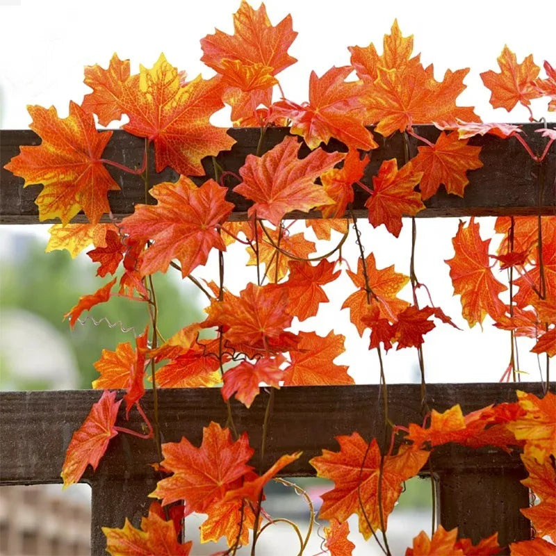 guirlande feuilles automnales maple orange rouge jaune extérieur naturelle clips decoration noel thanksgiving mariage