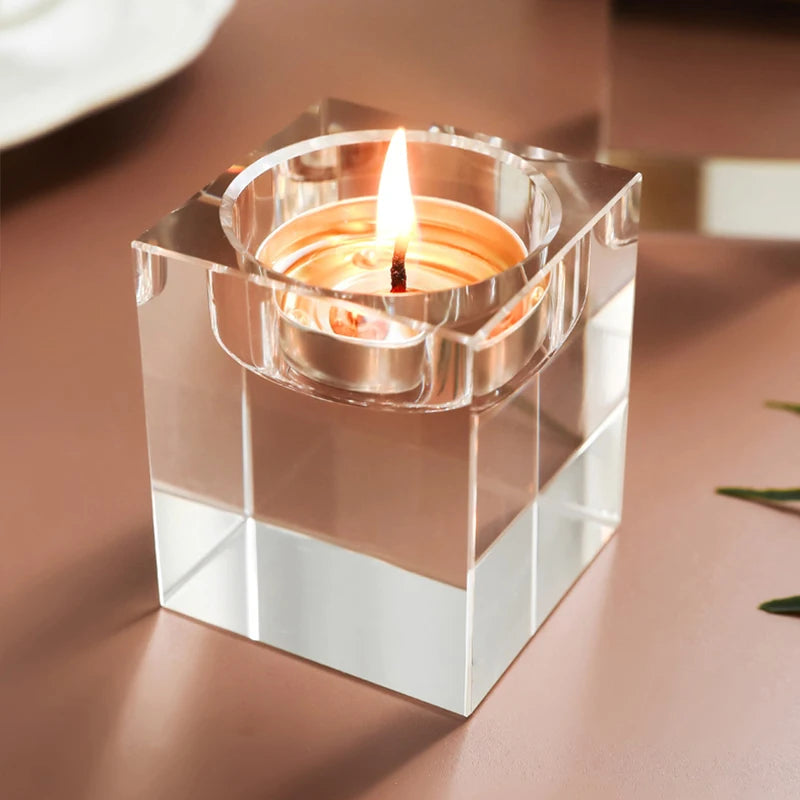 supports bougie modernes transparents cube adhésif décoration maison bougie assortie petite chauffe plat