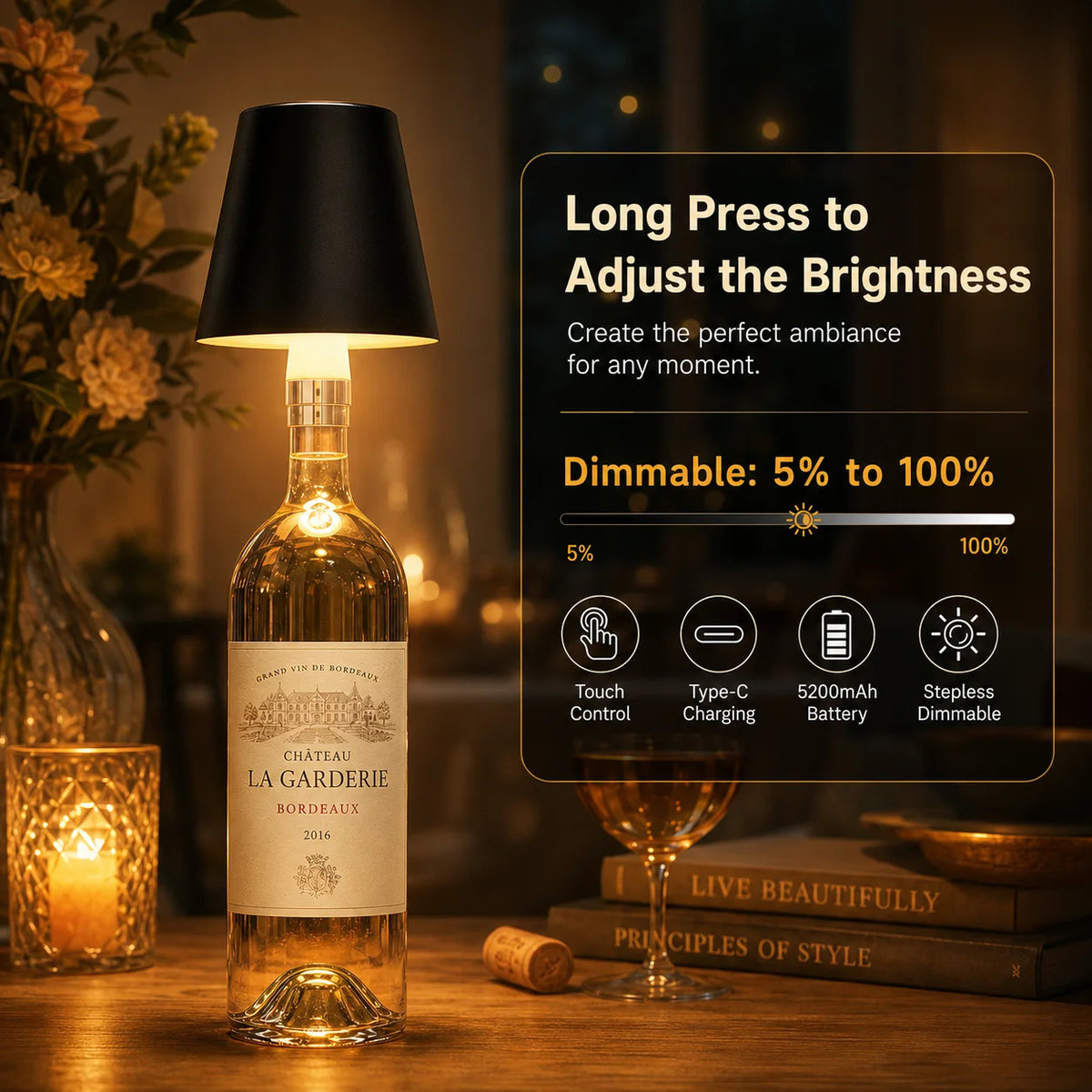 lampe led rechargeable rgb portable veilleuse moderne élégante noir transparent tactile