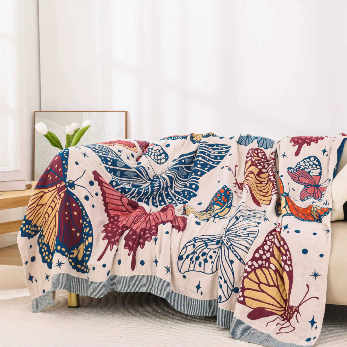 couverture coton multicolore papillons moderne portable voyage printemps automne 200x230cm