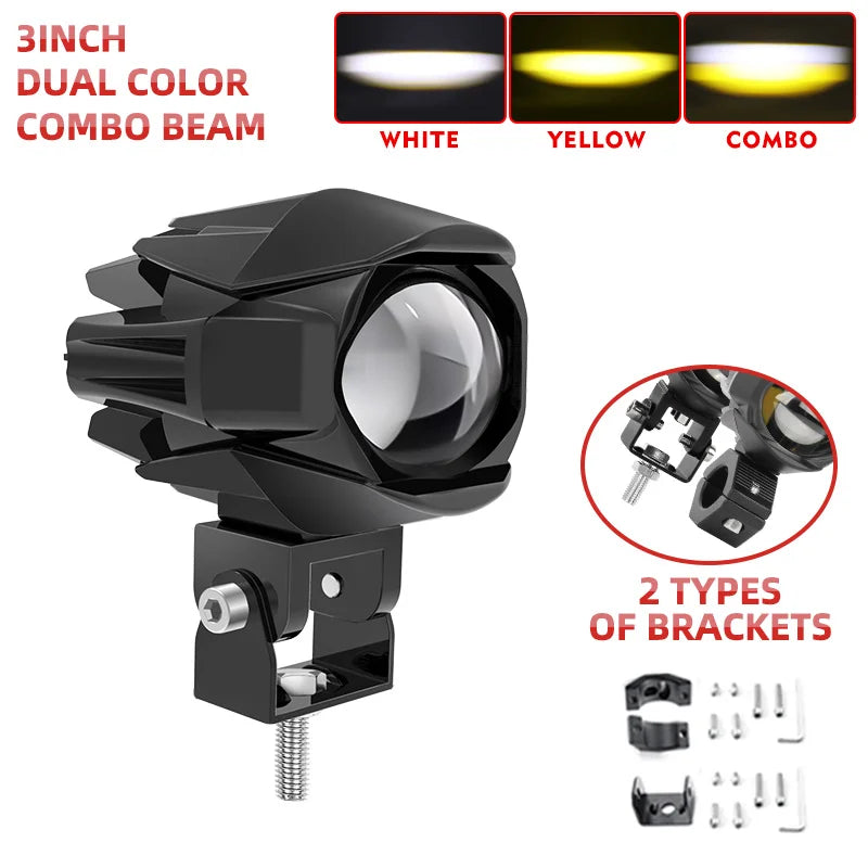 projecteur led spot flood antibrouillard jaune moderne transparent vis câble électrique 6000k 12v 24v