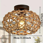 lampe suspendue moderne rustique tissée bambou naturel cadre métallique noir cuisine chambre coucher salle