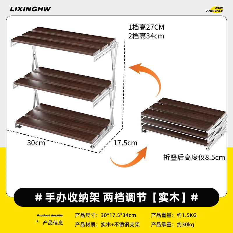 étagère pliable bois marron métal argenté moderne fonctionnelle clips niveaux rangement 30kg charge