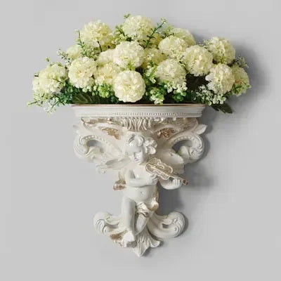 décoration murale résine cherubin baroque fleurs artificielles vintage étagères murales blanc bleu turquoise