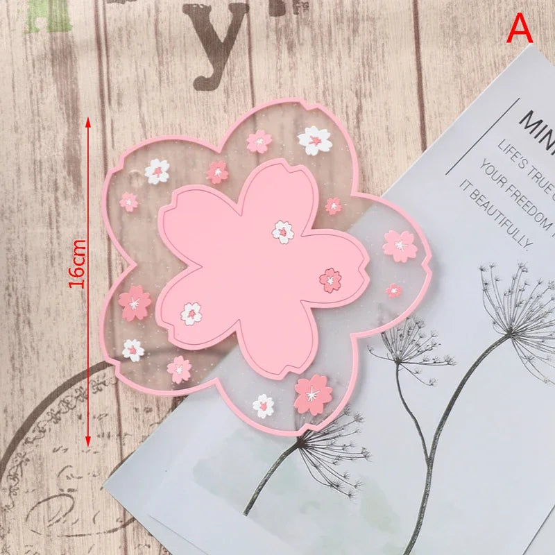 coasters fleurs cerisier silicone transparent non glissant moderne rose blanc table