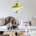 suspension lumineuse moderne transparente oiseau figurines robot vert gris noir rouge