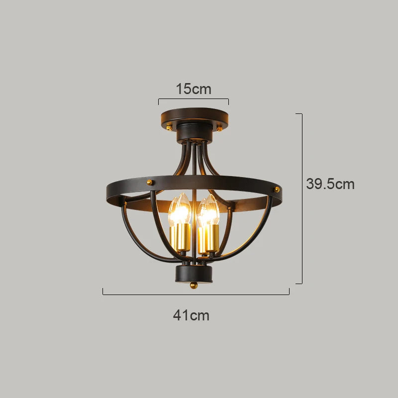 lampe suspendue industrielle noir doré structure métallique circulaire chambre salon étude