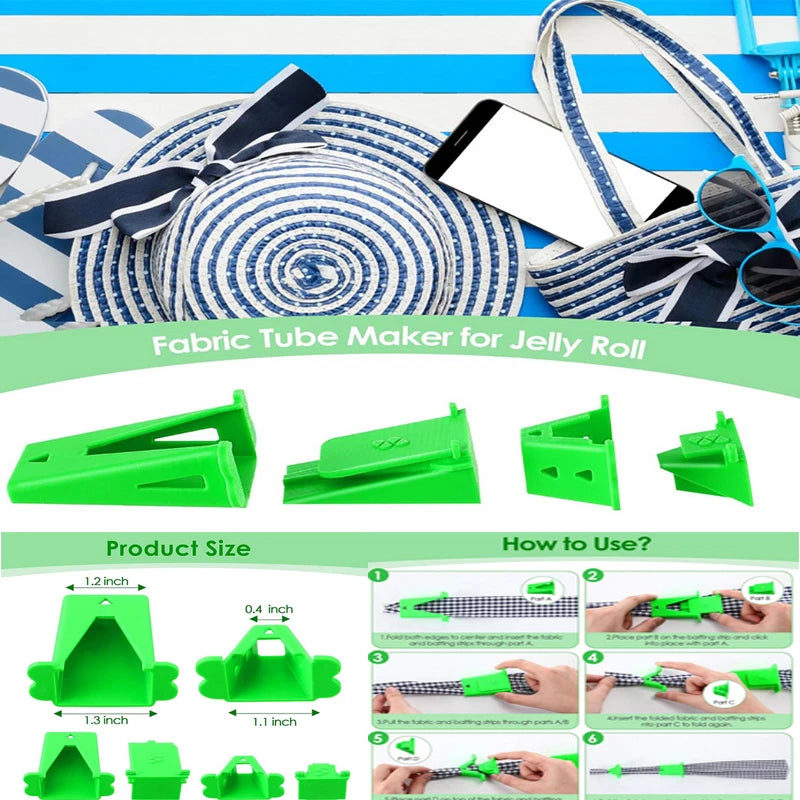outil couture tube maker vert plaid noir blanc clips pratique ergonomique tapis rouleau tissu