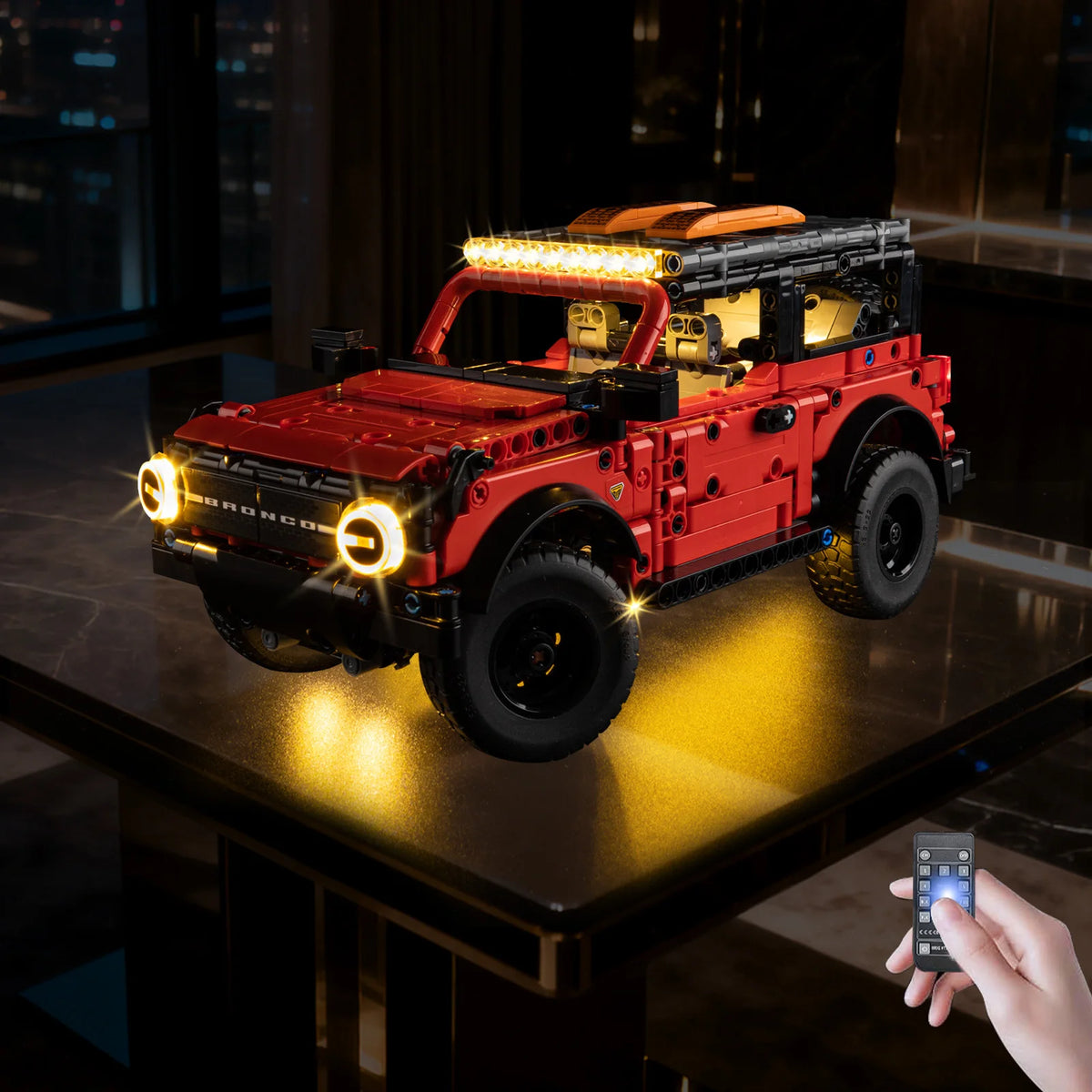 voiture lego rouge éclairage led diy construction cadeau enfant jouet éducatif transparent roues reliefs