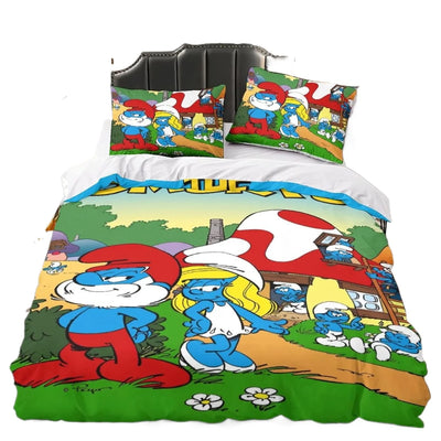 Housse de couette 3D Les Schtroumpfs sur un lit d'enfant