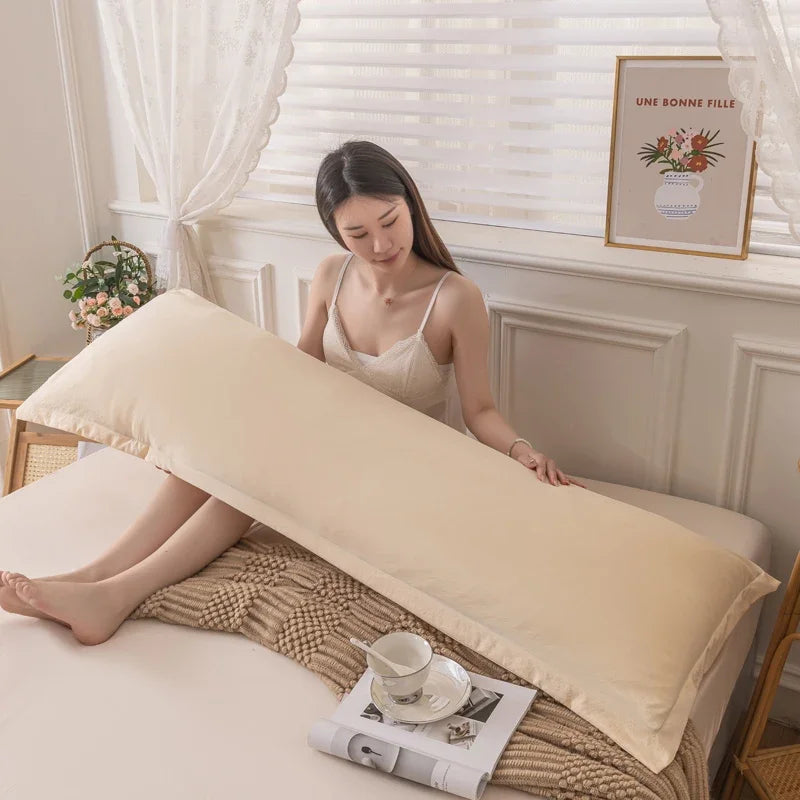 taie d'oreiller longue couple beige grande taille coton moderne lit double confort