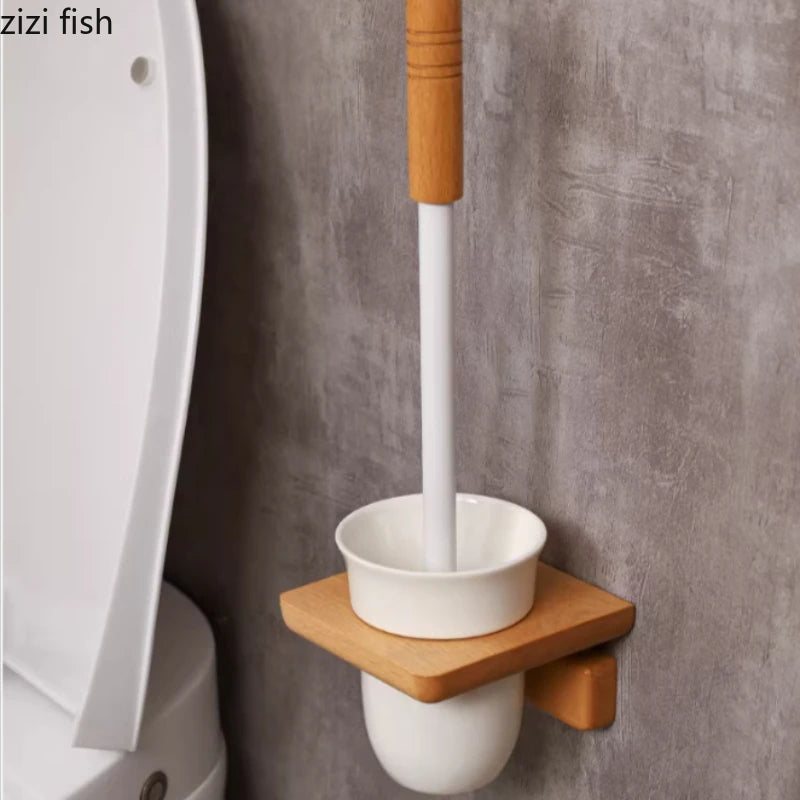 porte brosses toilette moderne céramique bois blanc marron support mural fixations minimalistes réceptacle brosses
