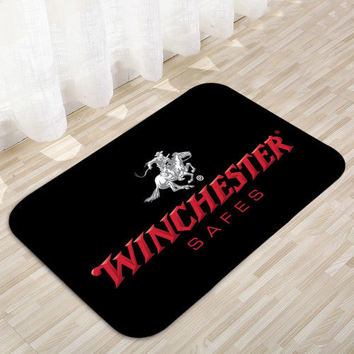 tapis noir blanc logo winchester cavalier cheval fleurs couloir maison antidérapant polyester mousse pe