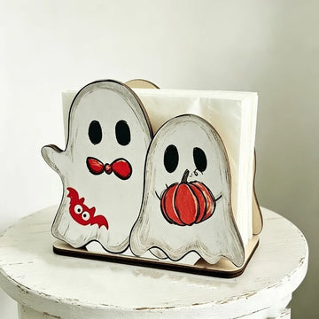 support serviettes halloween fantômes citrouille chauve souris décoration festive blanc orange rouille