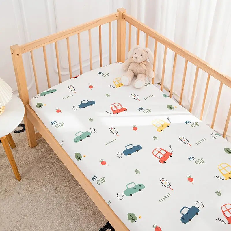 drap housse lit bébé coton motif oiseau étoile enfant chambre moderne blanc jaune gris