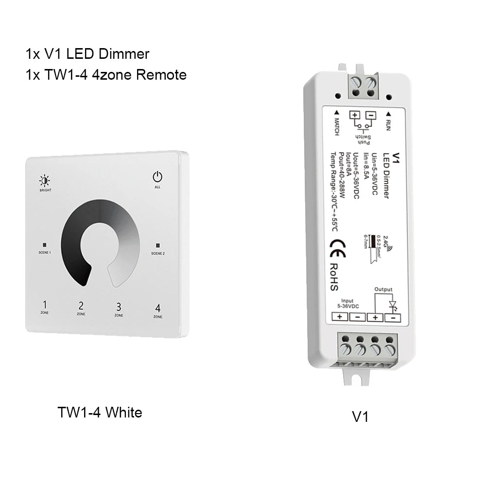 contrôleur led sans fil zones gradateur tactile noir blanc modernes 24v 36v