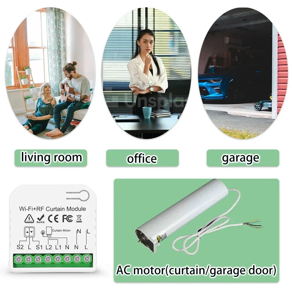 module rideau motorisé wifi rf blanc moderne batterie incluse télécommande 433mhz