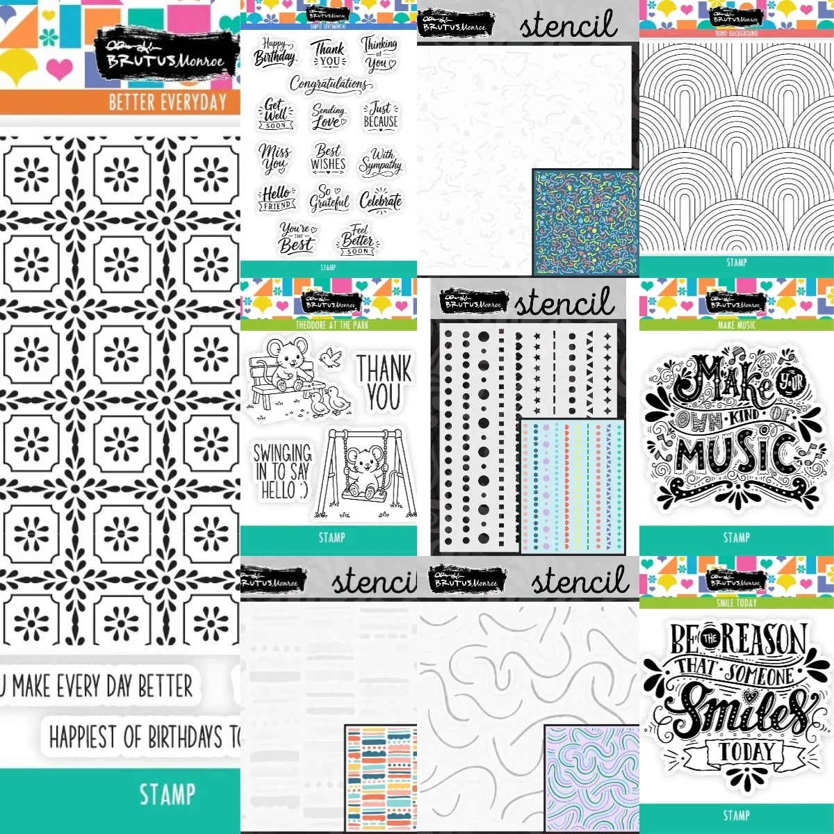tampons pochoirs géométriques lettrage stylisé scrapbooking artisanal moderne lettres motifs décors adhésifs