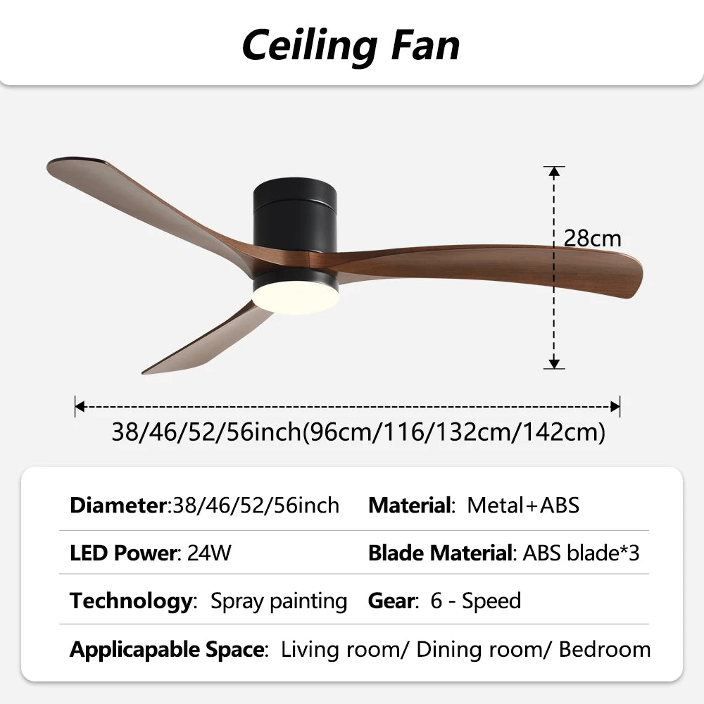 ventilateur moderne 38 46 56 pouces noir brun clair led 24w palesABS peinture main