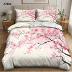 ensemble literie floral housse couette taies oreiller fleurs cerisier printemps moderne blanc rose noir