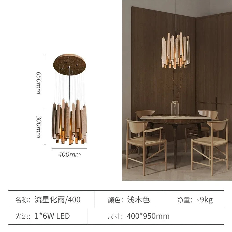 suspension lumineuse bois moderne ligne verticale marron clair finition brillante led scandinave